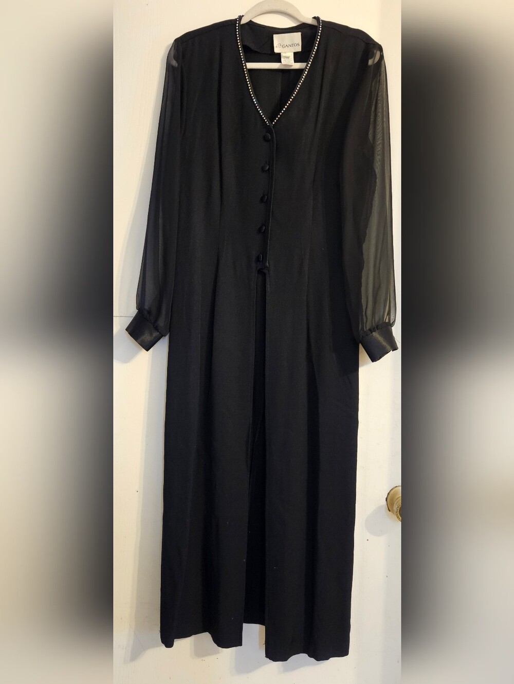 Vintage 90s Gantos Black Rhinestone Long Duster Jacket Size 10